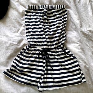 Striped strapless romper